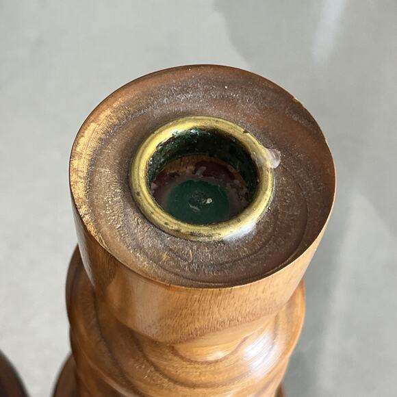 Vintage Candlesticks Midcentury Swirl Groovy Turned Wood Chunky Postmodern 3 - Picture 5 of 9